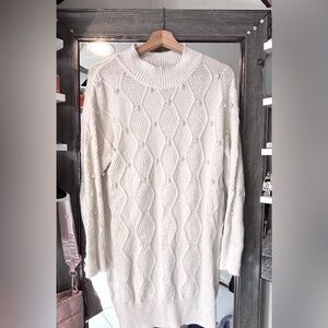 Elegant White Cable Knit Sweater